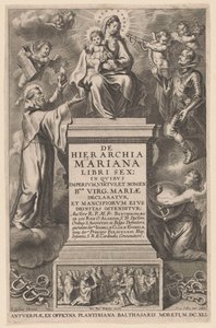Trůnící Marie s dítětem Titulní strana pro: B. de los Rios, De hierarchia Mariana libri sex, Antverpy: 1641