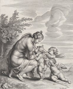 Venuše kojící tři Amory v krajině, ca. 1627-78. od Cornelis Galle II