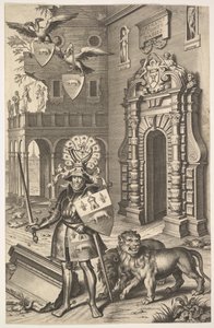 Ilustrace Alegorický portrét hraběte Tassise od Jean Jacques Chifflet, Les marques ..., 1645.