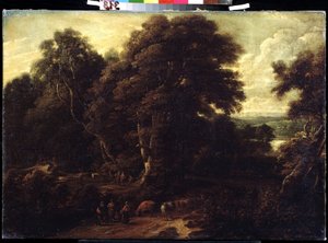 ""Krajina Flander se stádem krav"" Obraz Constantinus Cornelis Huysmans (1648-1727) Puškinovo muzeum, Moskva