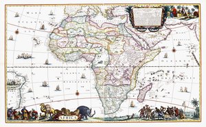 Mapa Afriky, kolem roku 1696 (ručně kolorovaná rytina) od Cornelis III Danckerts