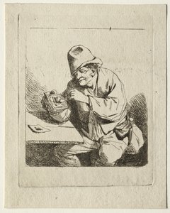 Rolník zapalující dýmku, polovina 1600.