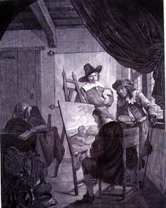 Patron a malíř, podle obrazu Cornelis Bega ze 17. století, 18. stol.
