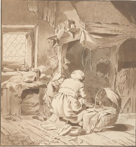 Interiér statku se dvěma ženami od Cornelis Ploos van Amstel (signed by artist)