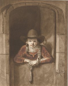 Chlapec naklánějící se nad spodními dveřmi od Cornelis Ploos van Amstel (signed by artist)