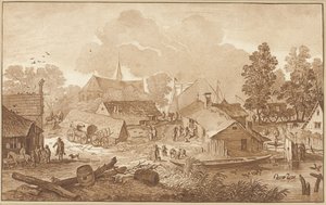 Výhled na vesnici s rybníkem od Cornelis Ploos van Amstel