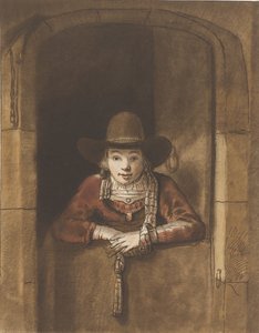 Chlapec naklánějící se nad spodními dveřmi od Cornelis Ploos van Amstel