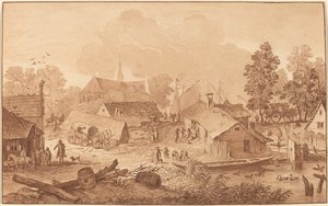 Vesnice s rybníkem od Cornelis Ploos van Amstel