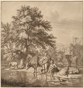 Pastýř a pastýřka se svým stádem od Cornelis Ploos van Amstel after Adriaen