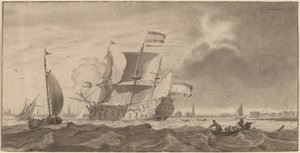 Válečné plavidlo v Y od Cornelis Ploos van Amstel and Bernhard Schreuder, after Ludolf Backhuysen