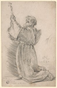 Klečící mnich držící krucifix od Cornelis Saftleven