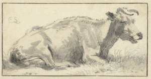 Ležící kráva, vpravo od Cornelis Saftleven