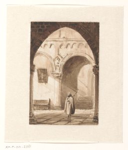 Interiér kostela s mnichem od Cornelis Springer