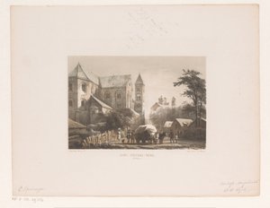 Dobytek s povozem před kostelem z 11. století Kostel svatého Petra (11. století) (název na předmětu) od Cornelis Springer