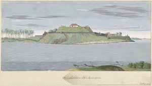 Fort Caliture na Cejlonu, při pohledu z řeky Fortres Caliture ze strany Revier (název na objektu)