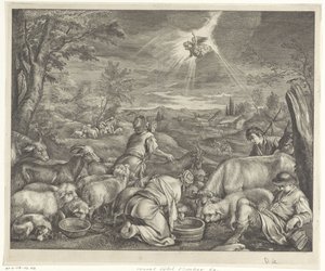 Abraham odchází do Sichemu / Zvěstování pastýřům od Cornelis Visscher (II)