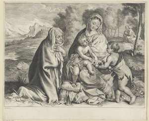 Krajina se Svatou rodinou, Janem Křtitelem a Alžbětou od Cornelis Visscher (II)
