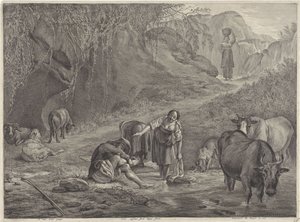 Pračky a pastýř na nábřeží od Cornelis Visscher (II)