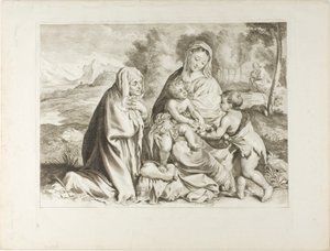 Svatá rodina se svatým Janem Křtitelem a svatou Alžbětou, z kabinetu Reynst od Cornelis Visscher