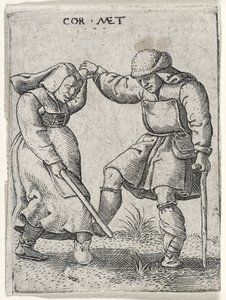 Muž s obvázanou nohou tančí se ženou, 1572 (rytina na položený papír)