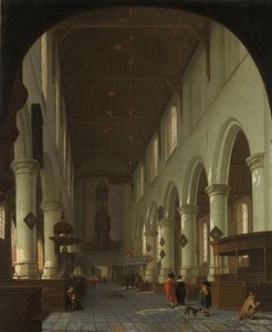 Interiér Oude Kerk v Delftu od sboru směrem k portálu od Cornelis de Man (attributed to)