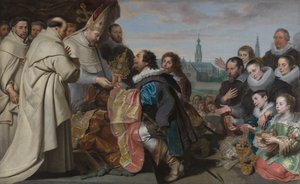 Vrácení církevních pokladů svatému Norbertovi po porážce kacíře Tankelina, s portrétem rodiny Snoeckových od Cornelis de Vos