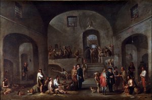 Sedm děl desátníka misericorde: „“návštěva vězňů”” Obraz Cornelis De Wael (1592-1667) (ec.flam) Genes, sbírka Banco di Chiavari od Cornelis de Wael