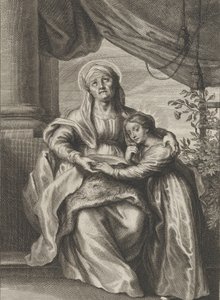 Vzdělání Panny Marie, se svatou Annou sedící na lavici s pohledem vzhůru a ..., ca. 1645-78. od Cornelis van Caukercken