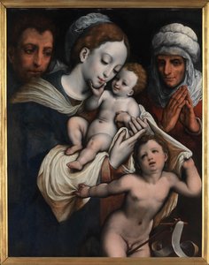 Svatá rodina s Elisabeth a Janem Křtitelem (olej na desce) od Cornelis van Cleve