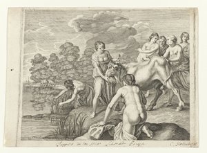 Jupiter hraje šachy v Evropě Metamorfózy Ovidia (název série) od Cornelis van Poelenburch (possibly)