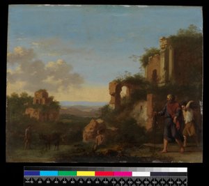 Krajina, s Abrahamem a Izákem, před rokem 1667 (olej na mědi)