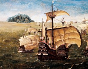 Portugalská flotila, kopie obrazu Cornelis Anthonisz On (1499-1557) od Cornelisz Anthonisz