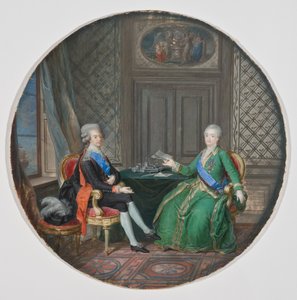 Ruský král Gustav III a Kateřina II ve Fredrikshamnu 1783 (akvarel na pergamenu) od Cornelius Hoyer