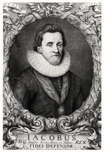 Portrét Jakuba I., krále Velké Británie, vyryl R.White, 1669 od Cornelius I after Johnson
