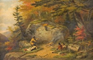 "Podzim v západní Kanadě, Chippewayští indiáni", olejomalba, Cornelius Krieghoff, 1865