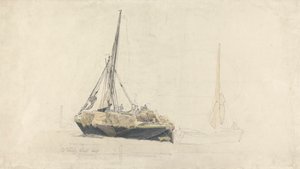 Plachetní člun naložený senem, prosinec 1827 od Cornelius Varley