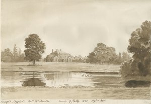 Somerford Hall: sépiová kresba od Cornelius Varley