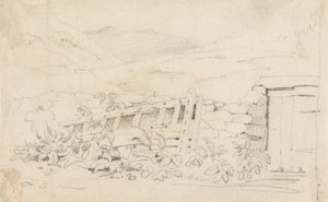 Studie kamenné zdi a brány od Cornelius Varley