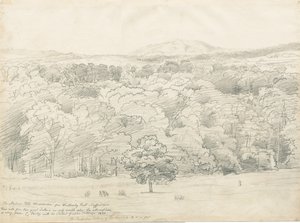 Wrottesley Hall - Pohled na Malvern Hills: kresba tužkou, 1820 od Cornelius Varley