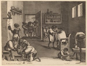 Holičství opic od Coryn Boel after David Teniers the Younger