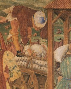 Obchodník v práci, detail z Triumph of Ceres, scéna z měsíce srpna, připisovaná Cosimo Tura
