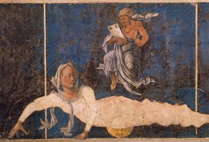 Panna s děkanem, scéna z měsíce srpna, cca 1470, připisovaná Cosimo Tura