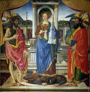 Svatá Barbora se svatými Janem Křtitelem a Matoušem, asi 1470.