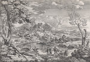 Krajina s mužem zobrazujícím Merkura, orla Jupitera, ca. 1695-99.