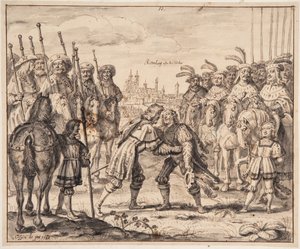 Christian I. se setkává s princem Maxmiliánem v Rothenburg ob der Tauber v roce 1474 od Crispijn de Passe