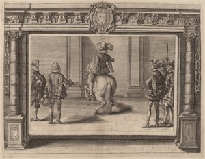 Louis XIII na koni, přijímá instrukce od Crispijn de Passe II