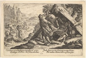 Opilost Noemova: Sem a Japheth zakrývají nahé tělo Noeho, který leží ve stanu, ..., 1612.