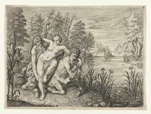 Nessus vezme Deianiru přes řeku Dianier of Nessus zasazený přes potok (název na objektu) Metamorfózy Ovidia (název série) od Crispijn van de Passe (II) (possibly)