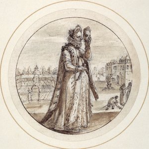 Helena s maskou, začátek 17. století (pero a hnědý inkoust s hnědým praním)