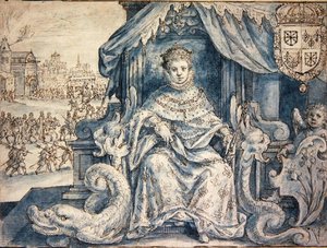 Ludvík XIII. (1601-43) francouzský král (pero a hnědý inkoust s modrým praním na papíře)